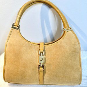 Vintage Gucci Jackie Bag Suede Leather and Gold Hardware Made In Italy